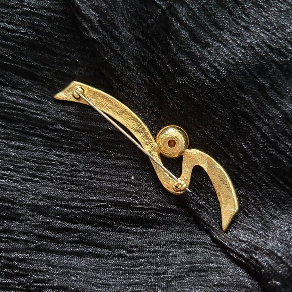 Vintage Large Jewel Gold Tone Abstract Zig Zag Pin Brooch - Picture 4 of 8